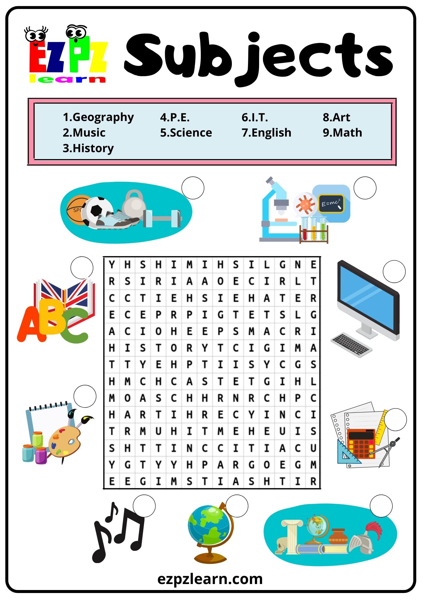 subjects-school-word-search-2-ezpzlearn